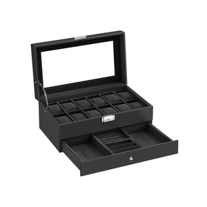 SONGMICS Uhrenbox mit Glasdeckel 1 Schublade Geschenkidee schwarz