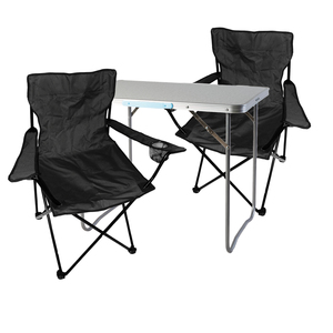 3-teiliges Campingmbel Set Schwarz XL Tisch 80x60x68cm + Anglersessel