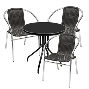 Bistro Sitzgarnitur Bistrogarnitur 4-teilig Tisch  60cm Stuhl schwarz