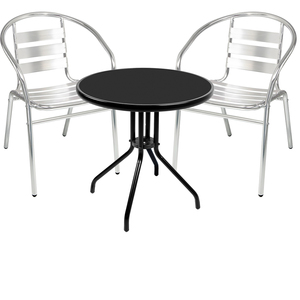 Bistro Sitzgarnitur Bistrogarnitur 3-teilig Tisch rund 60cm Schwarz/Silber