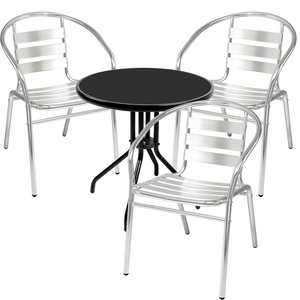 Bistro Sitzgarnitur Bistrogarnitur 4-teilig Tisch rund 60cm Schwarz/Silber