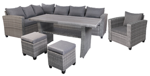 Terassen-Lounge Set LEON grau mit 2 Hockern und Sessel