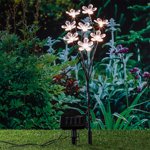 LED Solar Gartenstecker Blumenstecker Deko Blume Kirschblte Erdspie warmwei H60cm