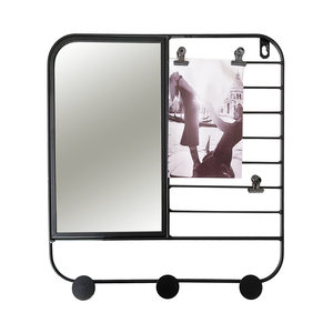 Wandregal mit Spiegel Fotoklammern und Haken 32x32cm