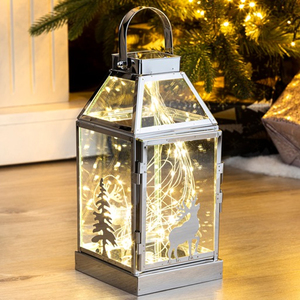 LED Edelstahl Glas Laterne Windlicht Weihnachten Batterie warmwei