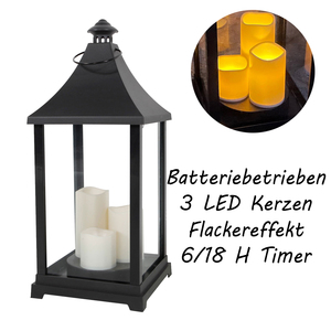 XXL Laterne Windlicht Stalllaterne Gartenlaterne + 3 LED Kerzen Timer H59xB24cm
