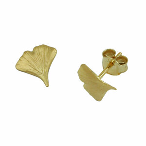 Gingko Ohrstecker goldener Ohrring GINKGOBLATT Ginkgostecker 9 mm 9 Kt Gold 375