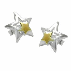 Stecker, Stern bicolor, Silber 925 silberne Ohrringe