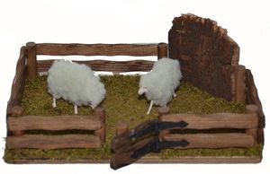 Krippenzubehr Krippenstall Krippenset Schafgehege Tiergehege mit 2 Schafen