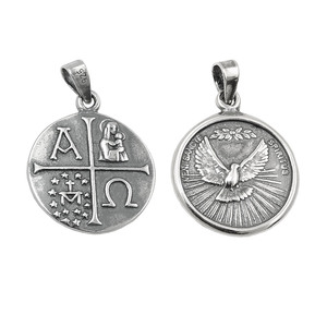 Anhnger 15mm Medaille Taube christliche Symbole geschwrzt Silber 925