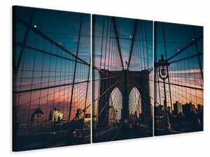 Leinwandbild 3-teilig Brooklyn Bridge im Abendlicht