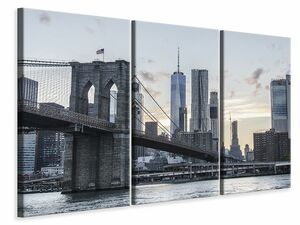 Leinwandbild 3-teilig Die Brooklyn Bridge am Abend