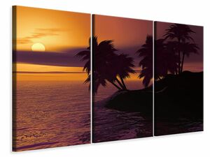 Leinwandbild 3-teilig Die einsame Insel im Sonnenuntergang