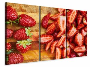 Leinwandbild 3-teilig Frische Erdbeeren