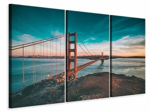 Leinwandbild 3-teilig Golden Gate im Licht