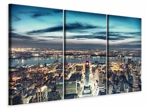 Leinwandbild 3-teilig Skyline Manhattan Citylights