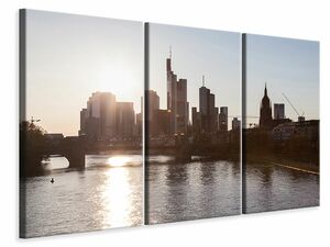 Leinwandbild 3-teilig Skyline Sonnenaufgang bei Frankfurt am Main