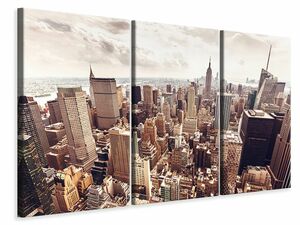 Leinwandbild 3-teilig Skyline ber den Dchern Manhattans