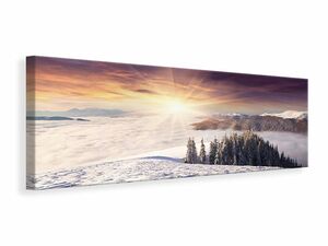 Leinwandbild Panorama Sonnenaufgang Winterlandschaft