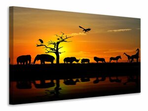 Leinwandbild Safarietiere bei Sonnenuntergang
