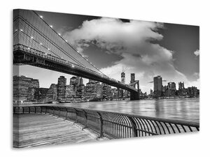 Leinwandbild Skyline Schwarzweissfotografie Brooklyn Bridge NY