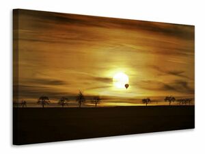 Leinwandbild Sonnenuntergang mit Heissluft Ballon