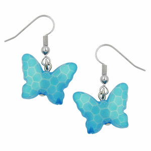 Ohrhaken Ohrhnger Ohrringe 32x16mm Schmetterling mit Schliff Kunststoffperle trkisblau
