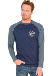 Brakeburn Herren Raglan Shirt Langarm mit Rcken Print , zweifarbig blau Gr.M,Gr.L, Gr.XL, Gr. XXL, Gr. XXXL