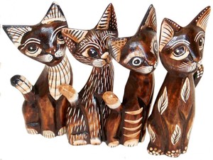 freche Deko-Katzen CHILL aus Holz im 4er-Set