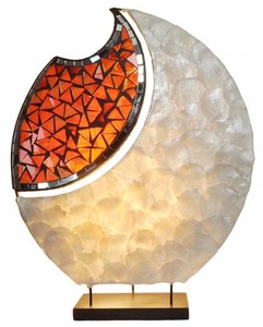 Deko-Leuchte YOKO, ovale Form, Tisch-Lampe Natur-Material, Hhe ca. 40 cm, Stimmungsleuchte