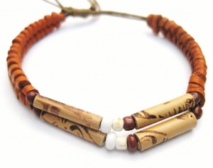 Armband aus Leder mit Bambusstcken, natur, Lederarmband