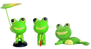 Lustige Frsche, Funny Frogs im 3-er Set, aus Holz geschnitzt und von Hand bemalt, Hhe ca. 10 cm