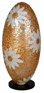 Deko-Leuchte LION, eifrmig mit Blumen verziert, Natur-Material, Hhe ca. 50 cm, Stimmungsleuchte