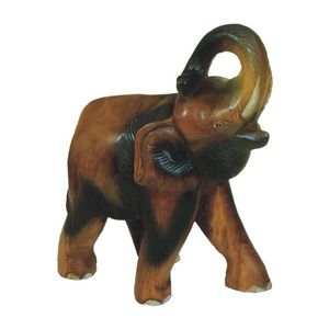 Elefant laufend, Holz-Elefant mit erhobenen Rssel, Deko-Elefant