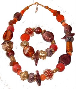 Halskette aus echten Glasperlen lila und orange, Halsband