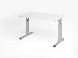 Schreibtisch - T-Fu, B/T/H: 1200 x 672 x 650-850 mm, silber / wei