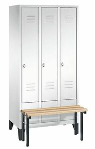 Garderobenschrank + Sitzbank, 3 Abteile, Abteilbreite 300 mm