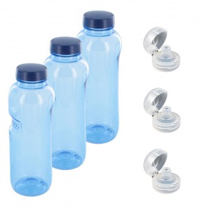Trinkflasche 3 x 0,75 L Wasserflasche Tritan BPA frei + 3 x Trinkdeckel Flip Top