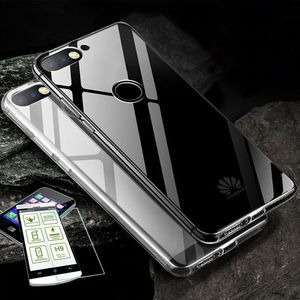 Fr Huawei Y5 2018 Silikoncase TPU Transparent + 0,3 H9 Glas Tasche Hlle Schutz Cover