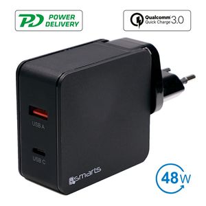 4smarts Reise Set VoltPlug QC PD 48W Schwarz Lade Adapter USB Fast Charge Quick