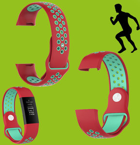 Fr Fitbit Charge 3 / 4 Kunststoff / Silikon Armband fr Frauen / Gre S Rot-Trkis Uhr 