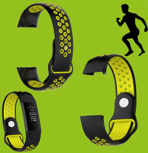 Fr Fitbit Charge 3 / 4 Kunststoff / Silikon Armband fr Frauen / Gre S Schwarz-Gelb Uhr 