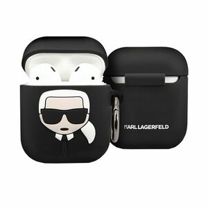 Karl Lagerfeld Silikon Cover fr Apple AirPods Schwarz Schutzhlle Tasche Case Etui Zubehr