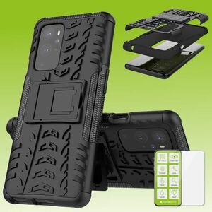 Fr OnePlus 9R Hybrid Case 2teilig Schwarz + Hartglas Tasche Hlle Cover Hlle