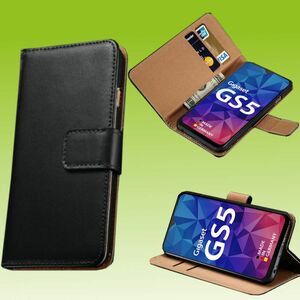 Fr Gigaset GS5 / GS5 Lite Handy Tasche Wallet Premium Schwarz Schutz Hlle Case Cover Etuis Neu Zubehr