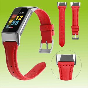 Fr Fitbit Charge 6 / 5 Leder Sport Watch Armband Mnner Gre L Rot