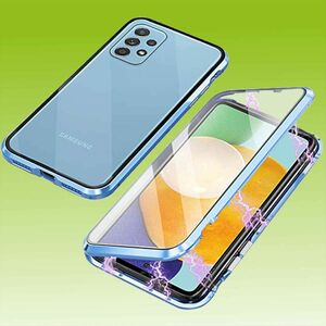 Fr Samsung Galaxy A53 5G Beidseitiger 360 Grad Magnet / Glas Case Hlle Handy Tasche Bumper Blau