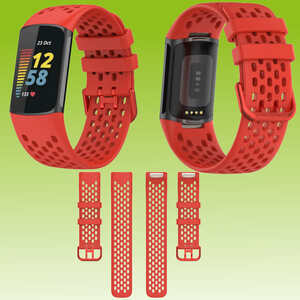 Fr Fitbit Charge 6 / 5 Kunststoff Silikon Watch Smart Armband Rot