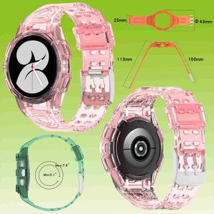 Fr Samsung Galaxy Watch 4 Classic 46mm Kunststoff / Silikon Armband mit Gehuse-Schutz Watch Uhr Pink Ersatz Arm Band