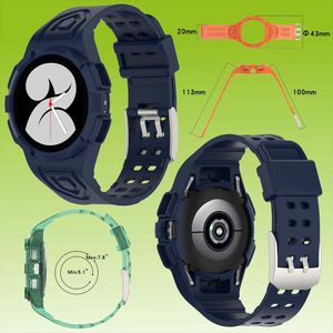Fr Samsung Galaxy Watch 4 Classic 46mm Kunststoff / Silikon Armband mit Gehuse-Schutz Watch Uhr Dunkelblau Ersatz Arm Band